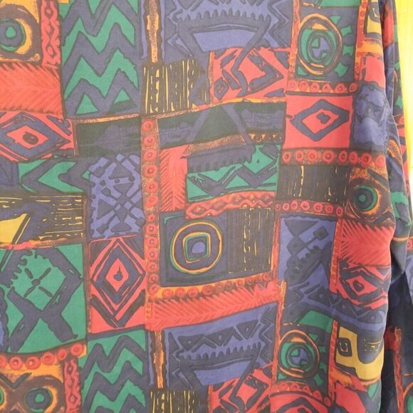 1990s Silk Blouse Size Medium Multi-Color Long Sleeves Shoulder Pads Vintage - Picture 6 of 6